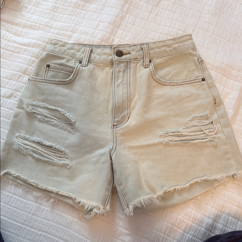 Billabong Tan Jean Shorts Distressed Frayed Hem